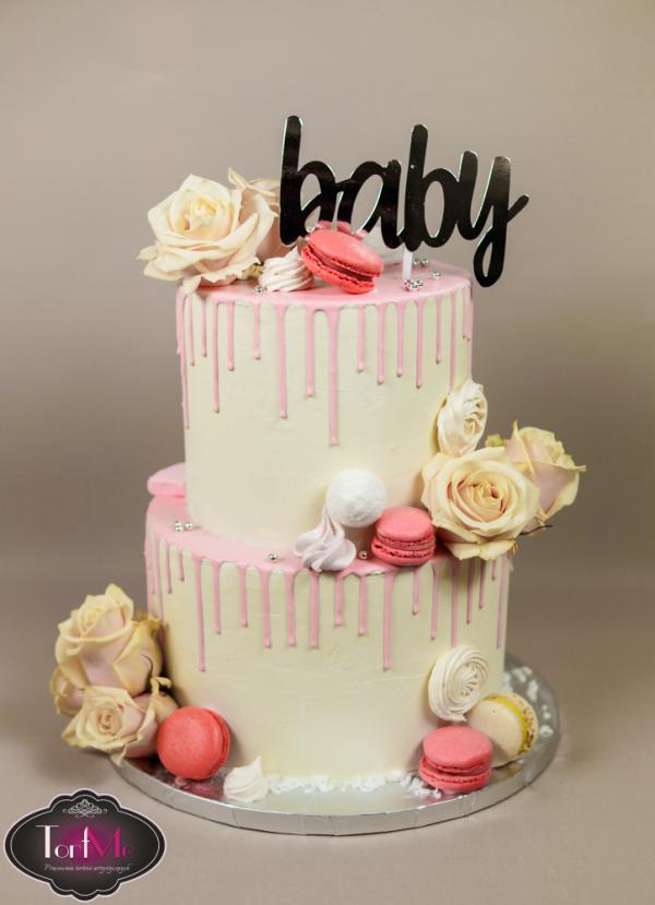 tort dla dziewczynki drip cake baby shower2
